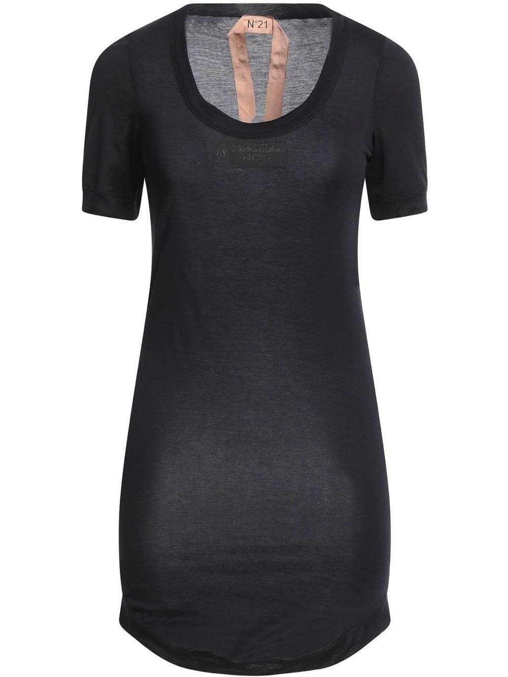 NWT N°21 Black Logo Patch Scoop Neck Cotton Tee | IT 36 / US XXS Made in Romania